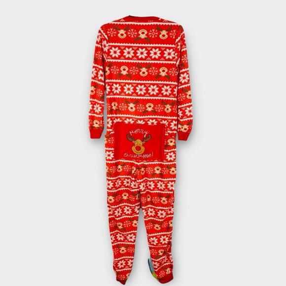 Novelty Christmas Pajamas Merry Christmoose Red Plush One Piece Drop Seat Size S - Picture 3 of 7
